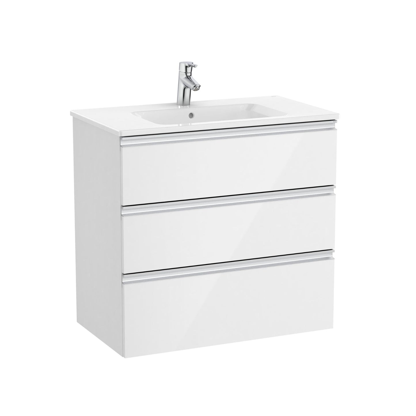 Móvel de casa de banho suspenso branco com 3 gavetas e lavatório Roca The Gap Unik 80cm