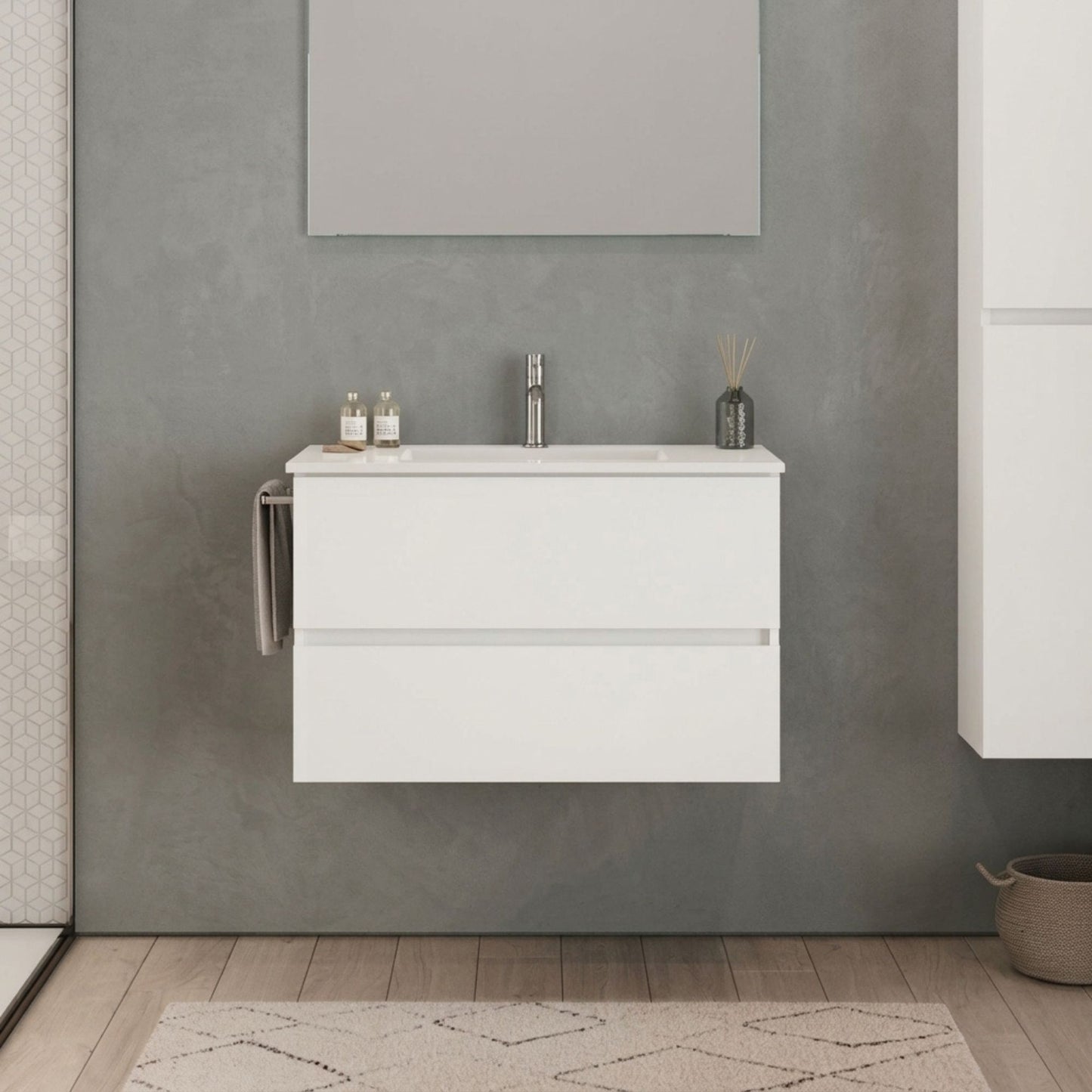 Móvel Suspenso e Lavatório Banhoazis 100cm Euro 1 Branco