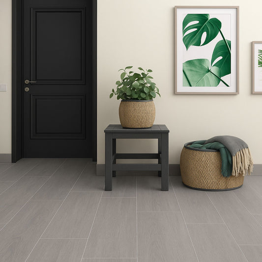 Pavimento Alpi Gris 20x60 da Pamesa em ambiente de hall de entrada