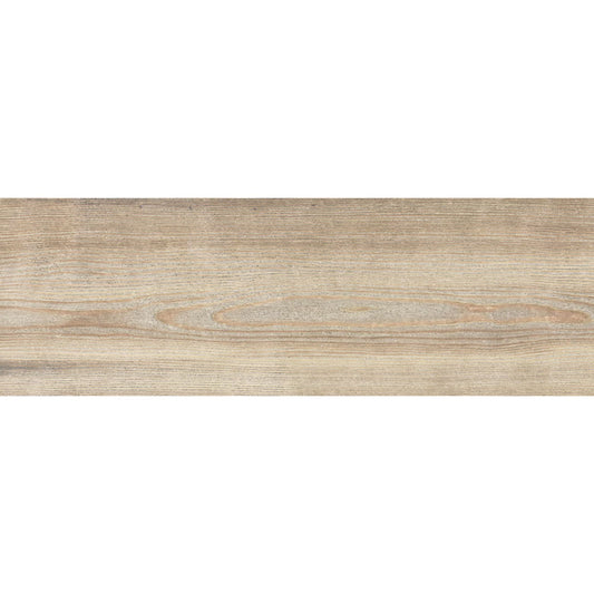 Detalhe da peça de pavimento cerâmico 19x57cm Fusta Haya com textura de madeira