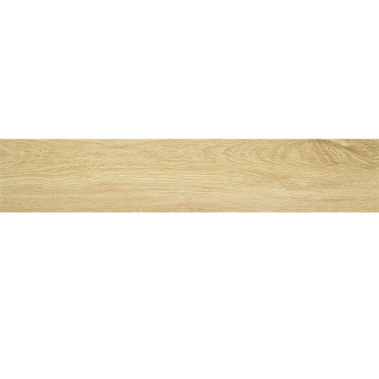 Detalhe da textura e veios do pavimento cerâmico Love Tiles Timber Light Beige efeito madeira.