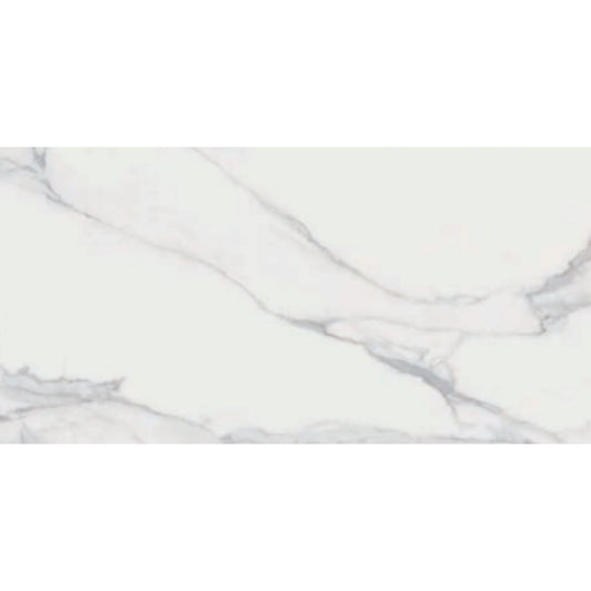 Alt Text: 'Pavimento Cerâmico Portofino Brilho Retificado 60x120 cm com padrão de mármore.'