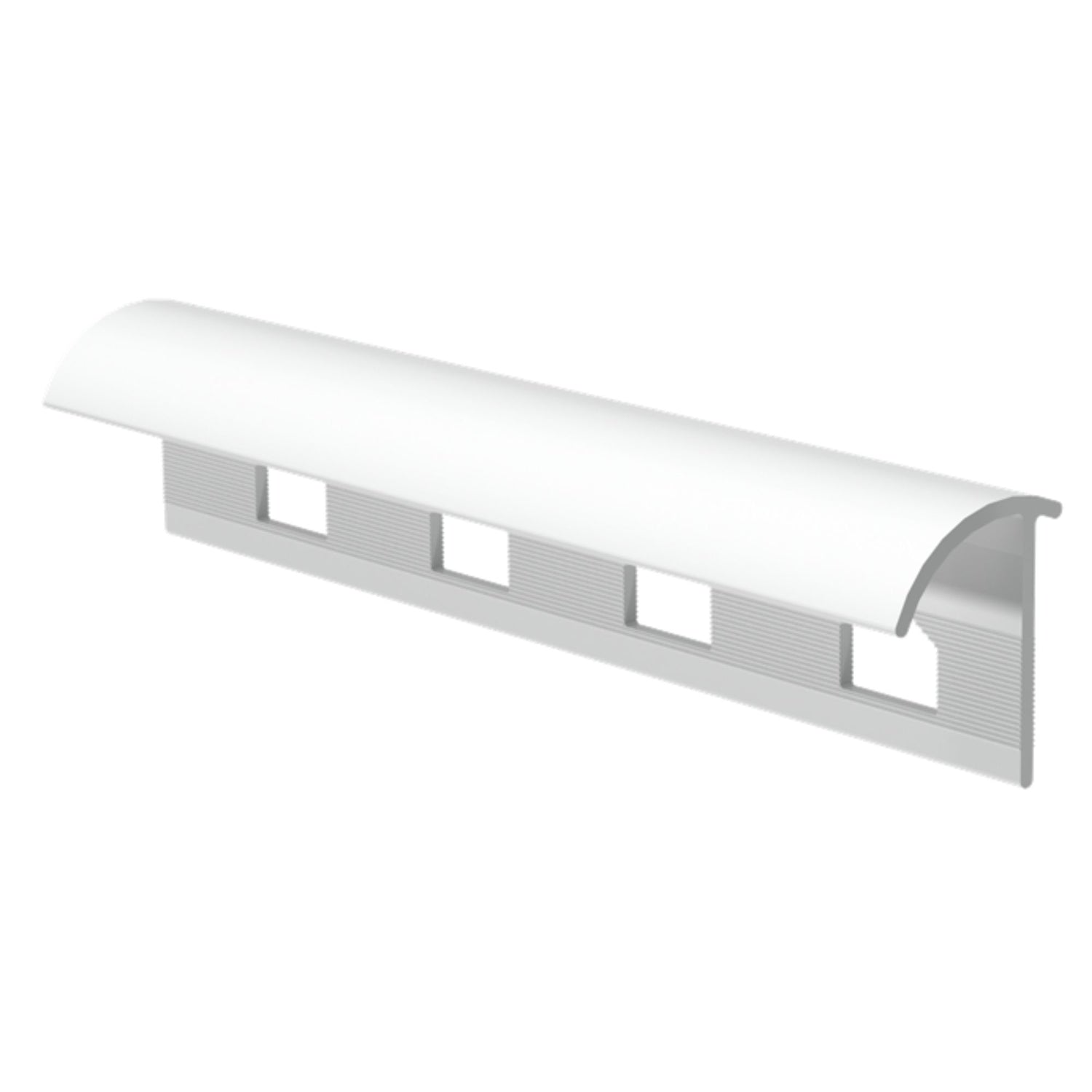 Perfil de remate PVC Plus Promolar branco com furações para fixação técnica e acabamento de cantos.