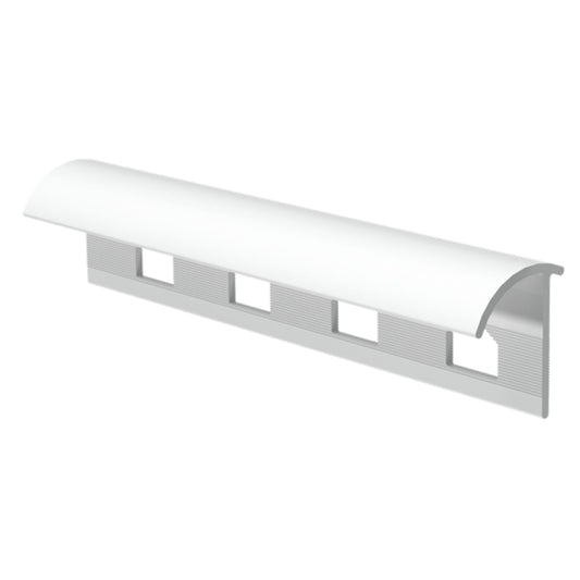 Perfil de remate PVC Plus Promolar branco com furações para fixação técnica e acabamento de cantos.