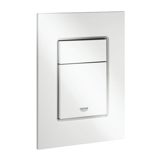 alt='Placa de comando dupla GROHE Skate Cosmopolitan S em branco alpino, vista em perspetiva.'