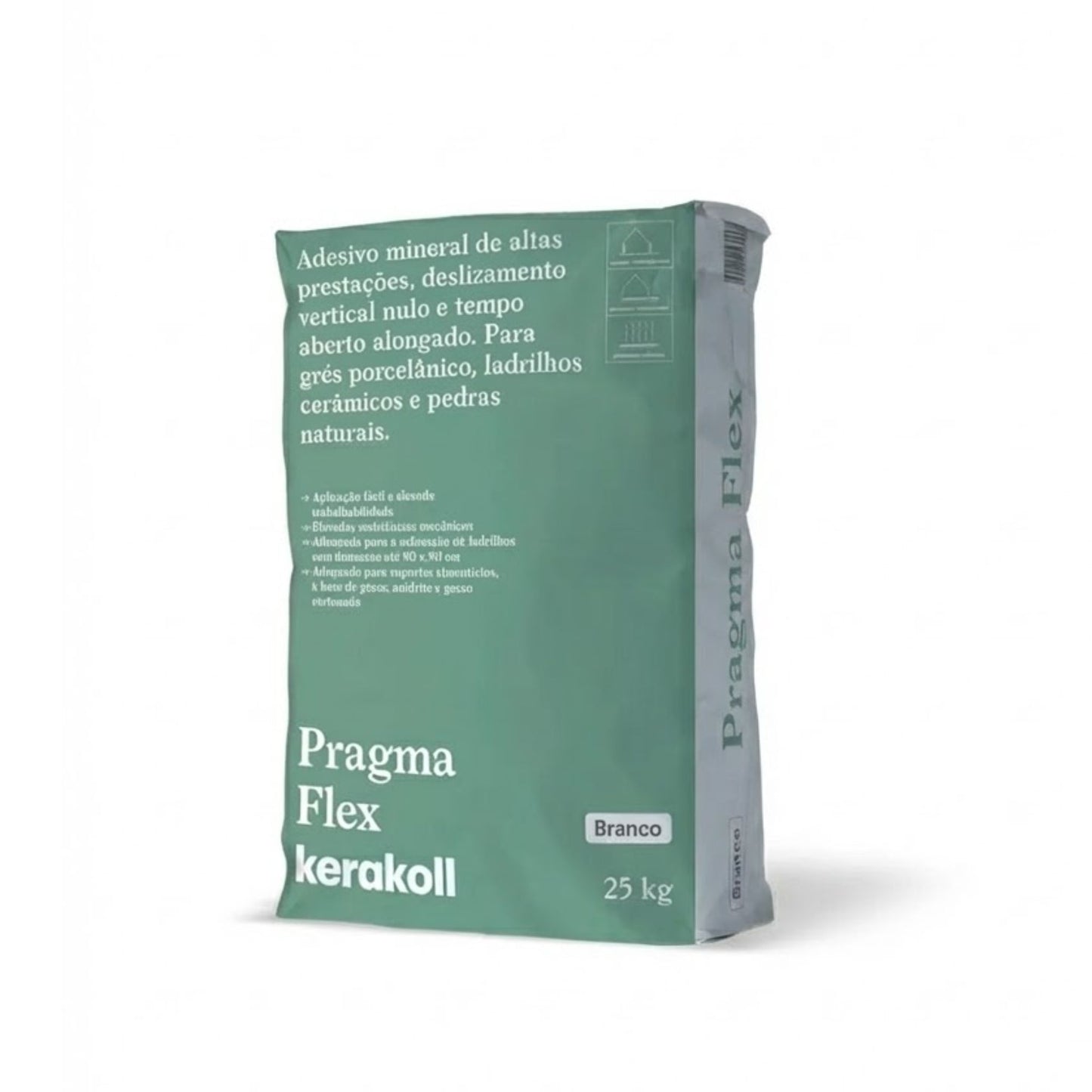Saco de adesivo mineral Pragma Flex Kerakoll Branco de 25kg para colagem de cerâmica e pedra natural.