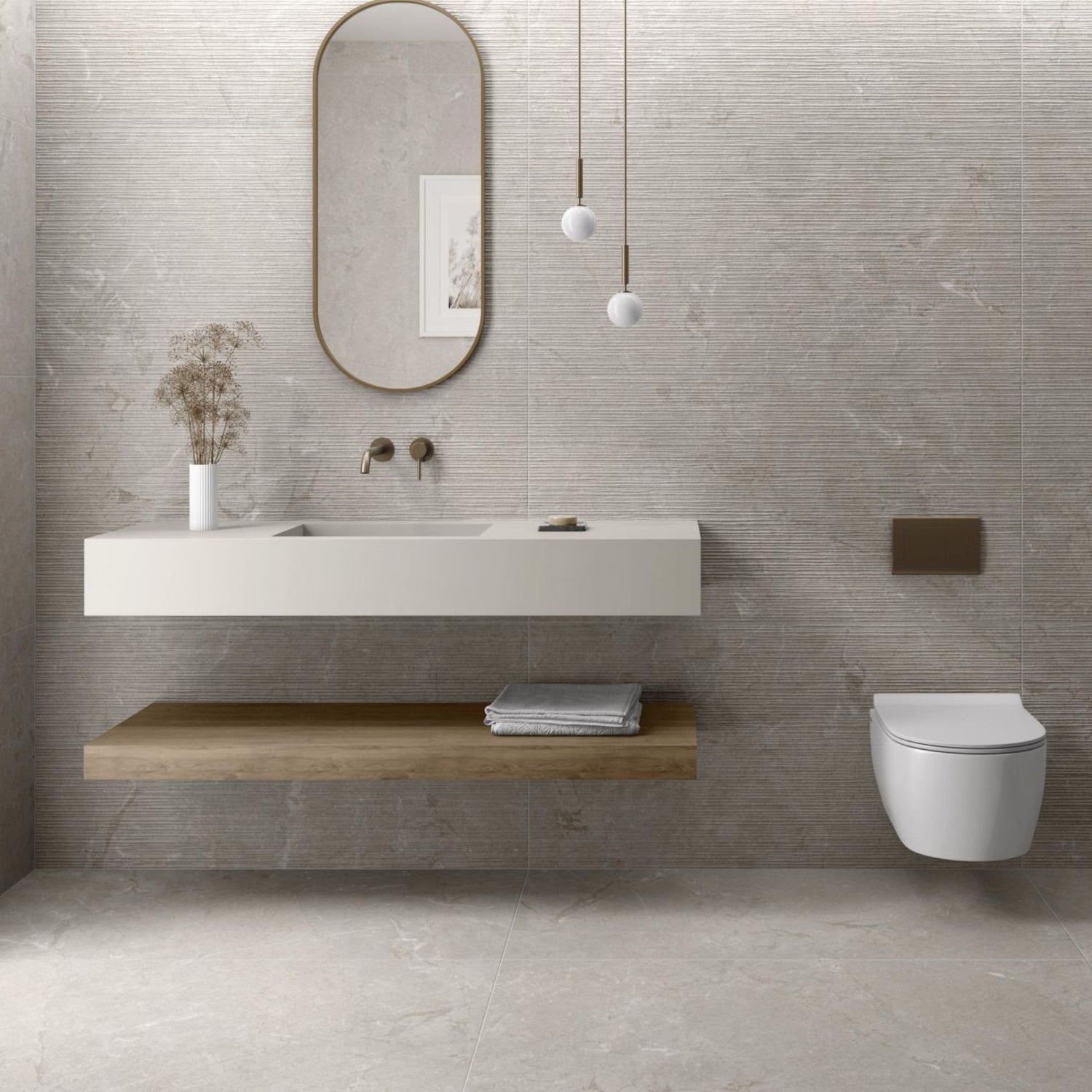 Casa de banho contemporânea com paredes e chão revestidos a cerâmico Constanza Desert.