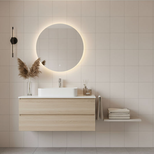 Revestimento Cerâmico Dominó 25x36cm Hard Rock Cinza Claro 1a DOMINÓ num ambiente de casa de banho com espelho