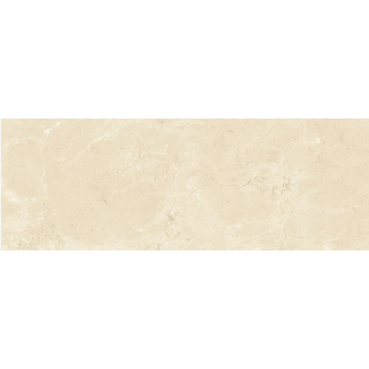 Detalhe da textura e do brilho do revestimento cerâmico Cristal Crema 34x91,5cm da Dominó.