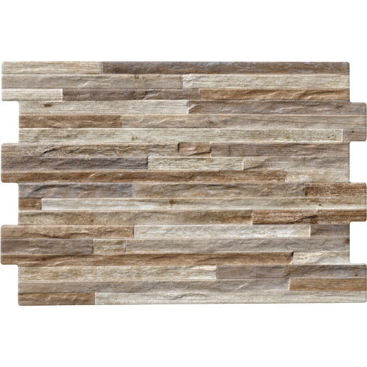 Detalhe da textura e relevo de pedra do revestimento cerâmico Gresart Linea Vintage Natural.