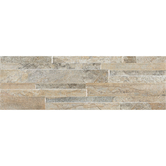 Detalhe da peça individual do revestimento cerâmico rústico Pamesa EOS Beige 17x52cm.