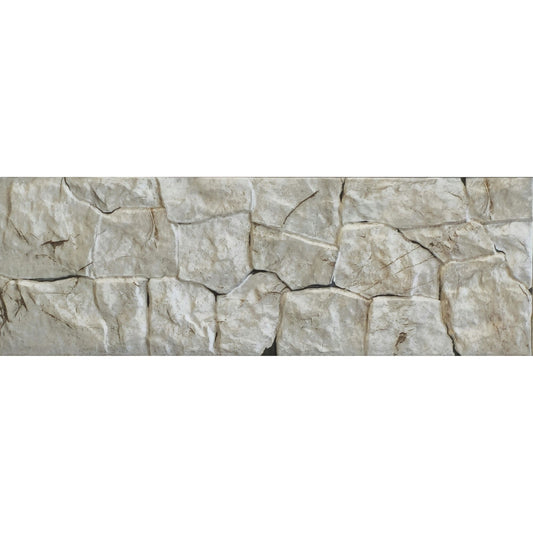 Detalhe do relevo e textura de pedra talhada do revestimento cerâmico Pedra Nacar 20x60cm.