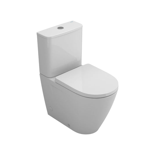 Sanita compacta back-to-wall Ruby Vortex branca com tampo fino fechado, vista de ângulo em fundo branco.