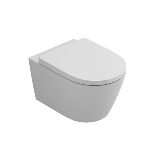 Sanita suspensa Ruby Vortex 53 branca com tampo fino fechado, vista em ângulo sobre fundo branco.