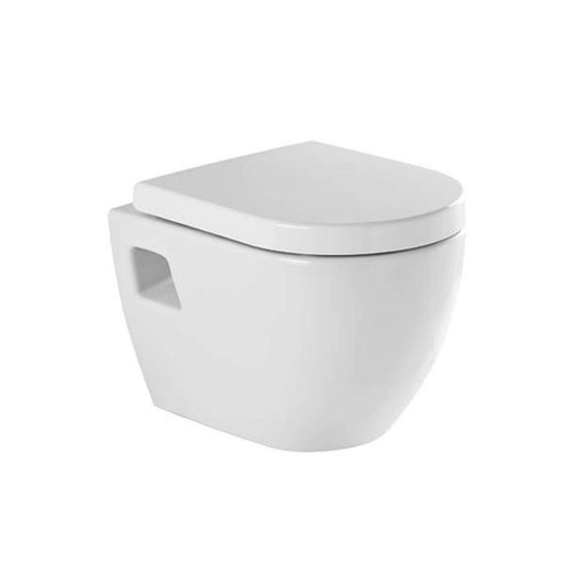 Perspetiva lateral da sanita suspensa branca Sanidusa Sanibold com fixação oculta.