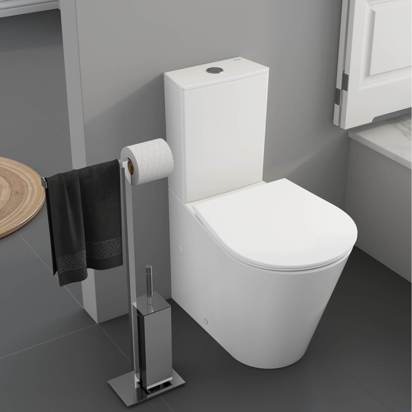 Sanita compacta de pé da série Sanitana Glam com assento e tampa de fecho suave em branco.