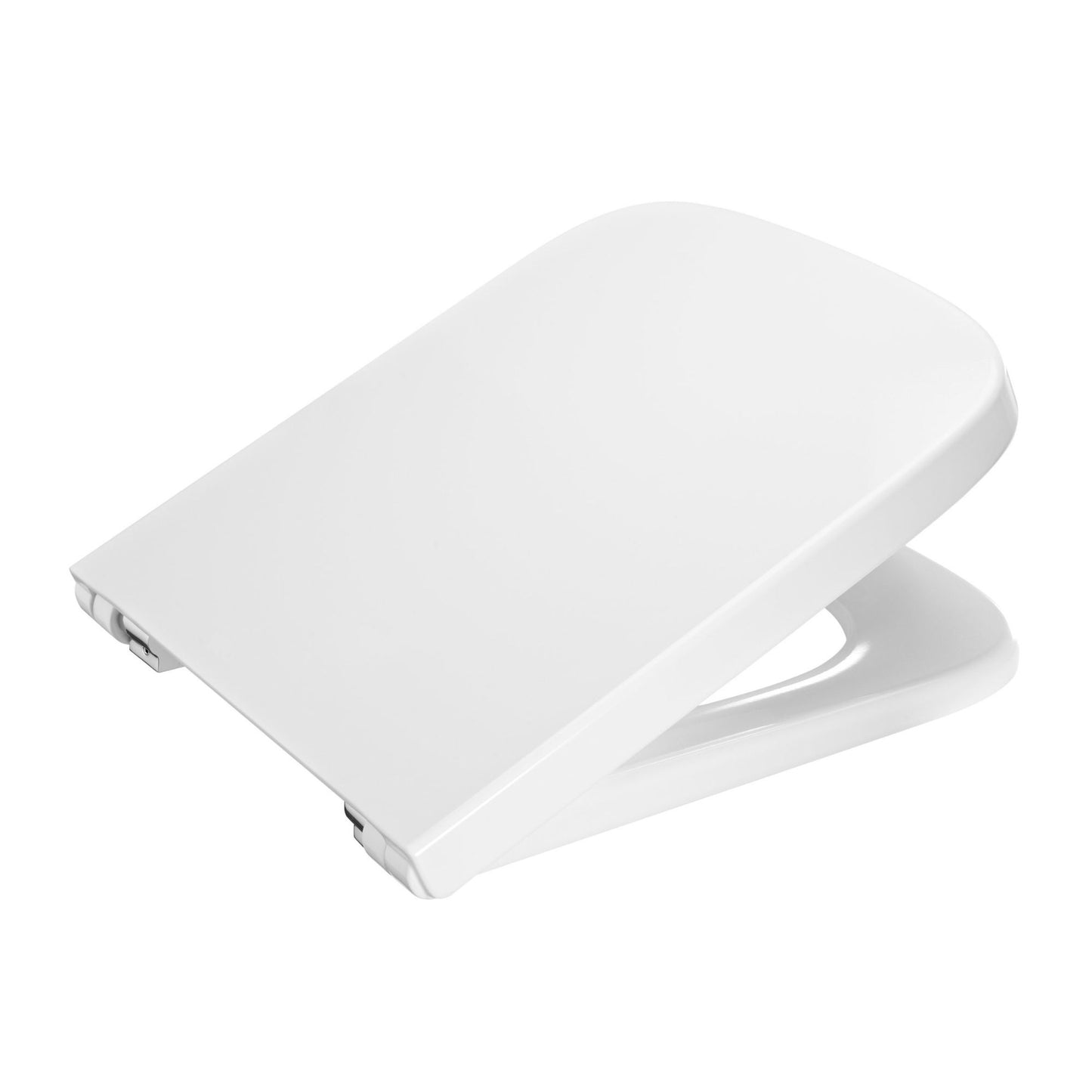 Assento e tampa de sanita Roca Dama branco com dobradiças de queda amortecida.