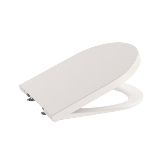 Tampo de sanita Roca Inspira Round bege com queda amortecida em ângulo lateral.