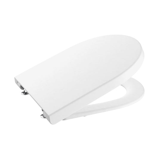 Tampo de sanita Roca The Gap Round branco isolado com tampa entreaberta.