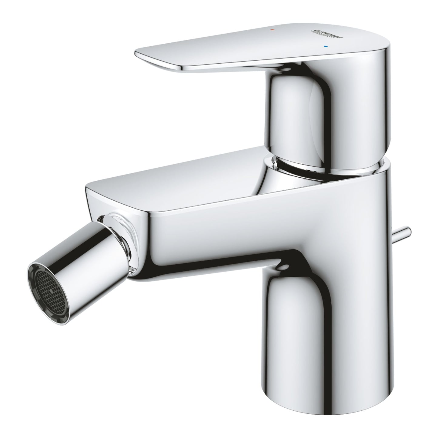 Imagem em close-up da superfície cromada GROHE StarLight na torneira de bidé BauEdge.