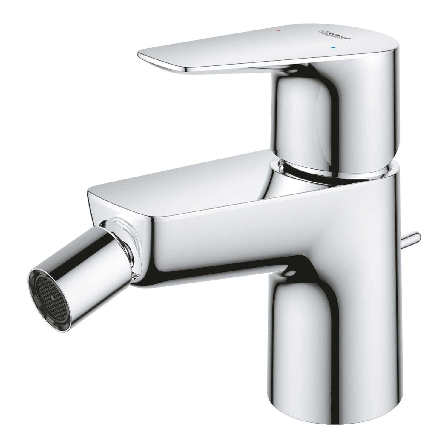 Imagem em close-up da superfície cromada GROHE StarLight na torneira de bidé BauEdge.