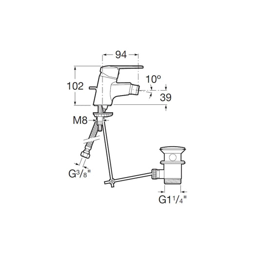 Desenho técnico de Torneira de bidé VICTORIA N cromada | A5A6025C00 | Roca