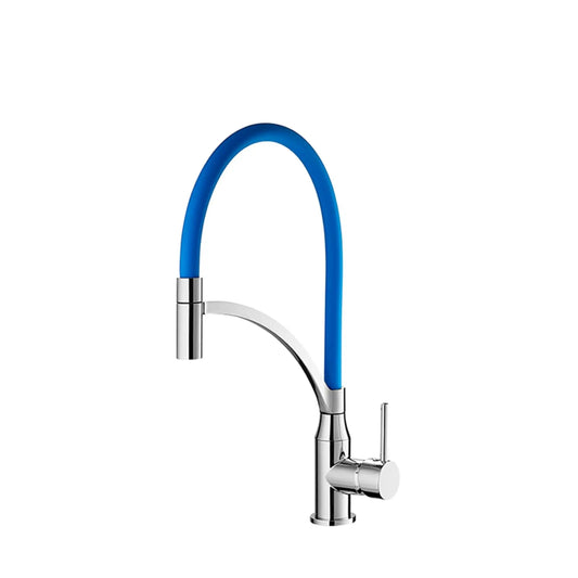 Torneira Mebra Aquarela com bica azul flexível e corpo cromado