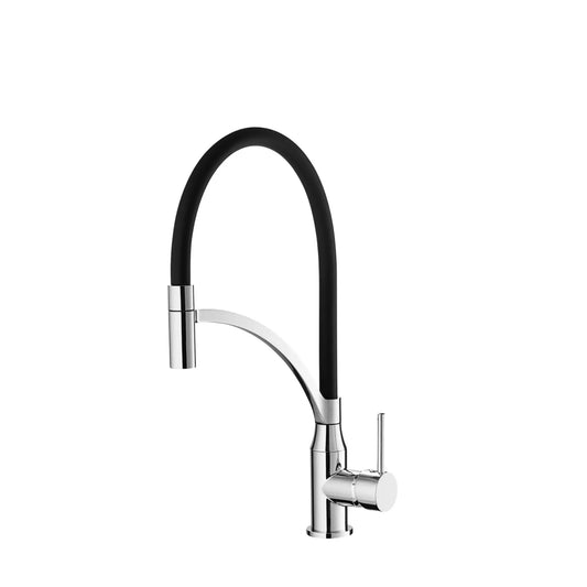 Torneira Mebra Aquarela com bica preta flexível e corpo cromado