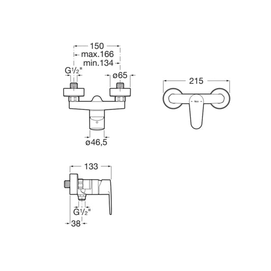 Desenho técnico de torneira de duche VICTORIA PLUS da Roca