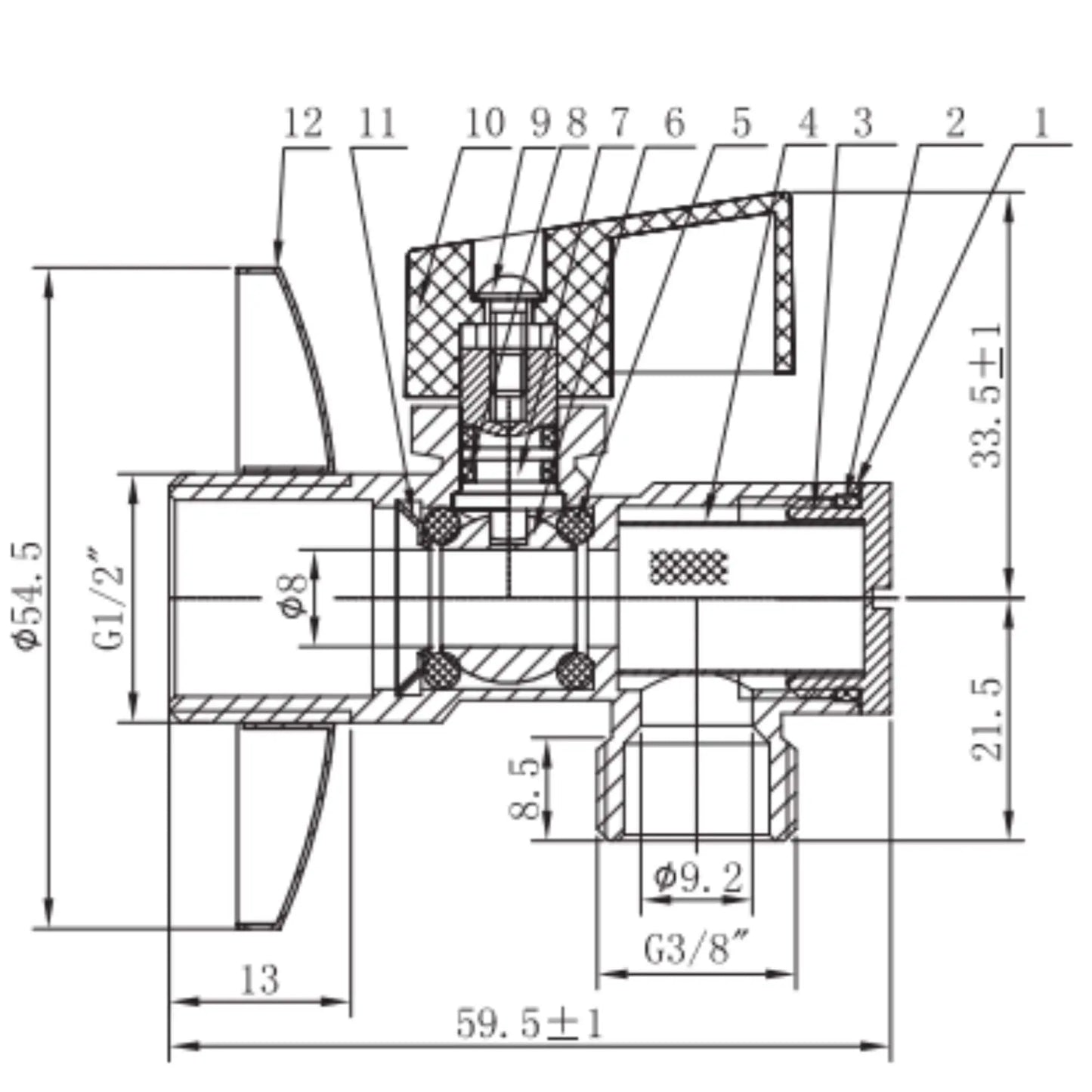 Dimensões técnicas da torneira de Corte Mebra com Filtro 
