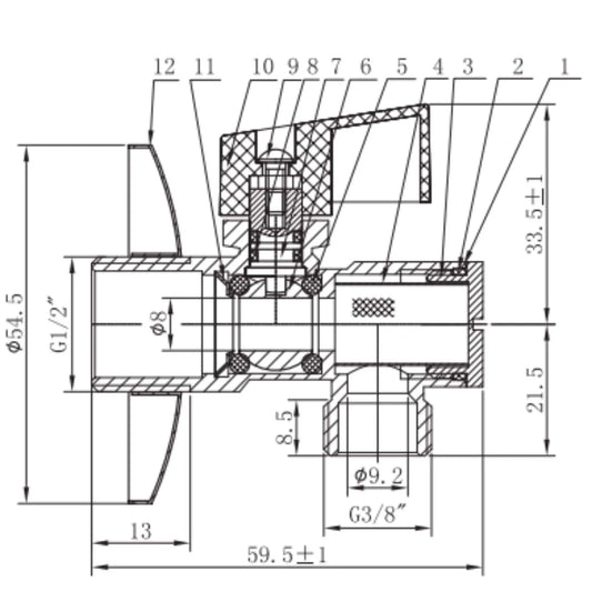 Dimensões técnicas da torneira de Corte Mebra com Filtro