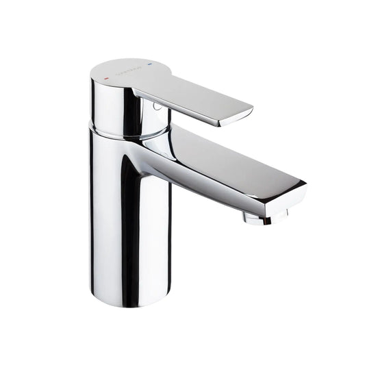 Vista em perspetiva da torneira de lavatório monocomando Sanindusa Master 40 com acabamento cromado.