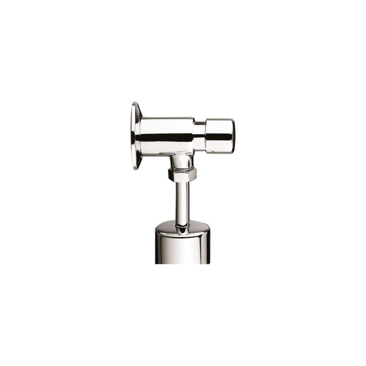 Válvula de descarga manual cromada para urinol, com acabamento polido.
