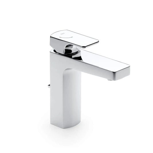 Torneira de lavatório monocomando Roca L90 cromada com design quadrado e moderno.