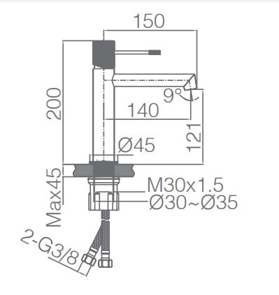 Desenho Técnico da Torneira Lavatório LINE Níquel Escovado IMEX