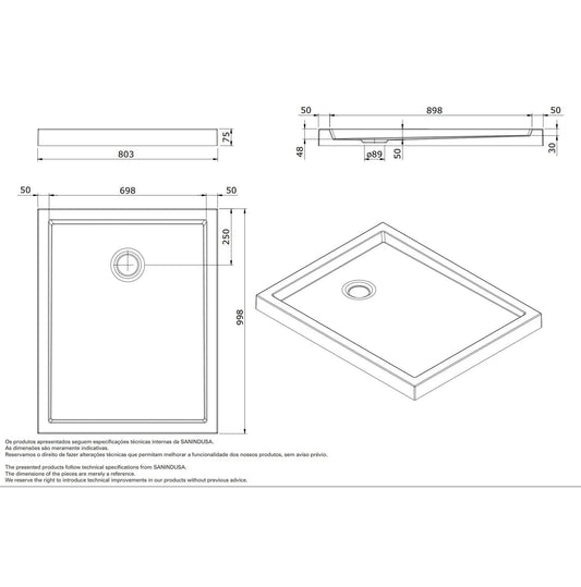 Base de duche PIANO 100x80x7,5 branca lisa | 802380 | Sanindusa SANINDUSA
