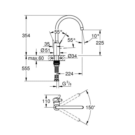 Torneira de cozinha EUROSMART COSMOPOLITAN cromada | 32843002 | Grohe GROHE