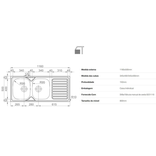 Lava louça OKIO line 116 flat polido | 16F6KO2P321A0 | Rodi RODI