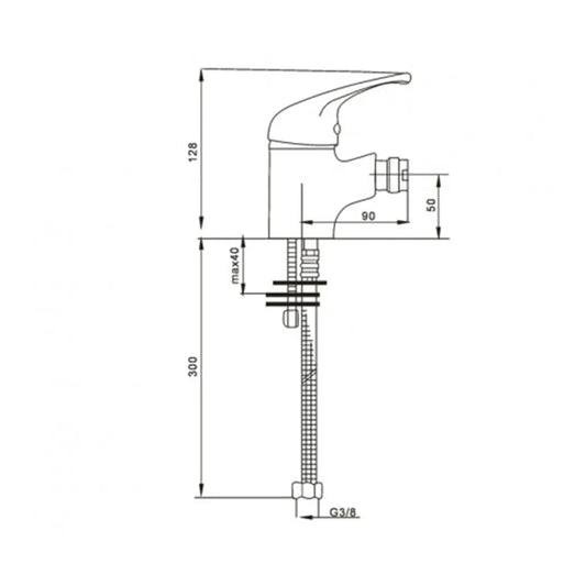 Desenho Técnico da Misturadora de Bidé SNOW Cromada