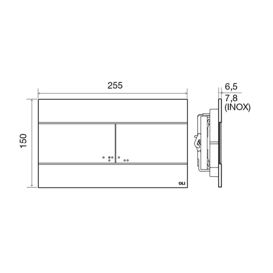 Desenho Técnico da Placa de comando Slim Cromada da Oli.